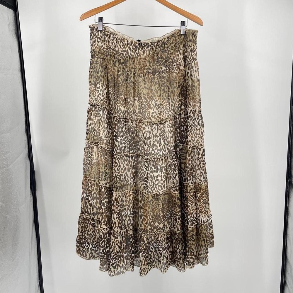Vintage Y2K Women's Tiered Maxi Skirt Leopard Whimsy Euro Ruffle XL Maximalist